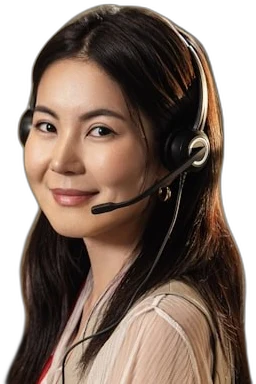 A smiling support team member wearing a headset